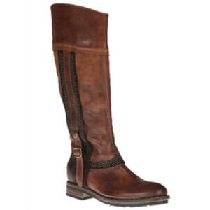 Area Forte Women's Cognac Studded Leather Knee-High Riding Boots Italy-Sz 38/8US